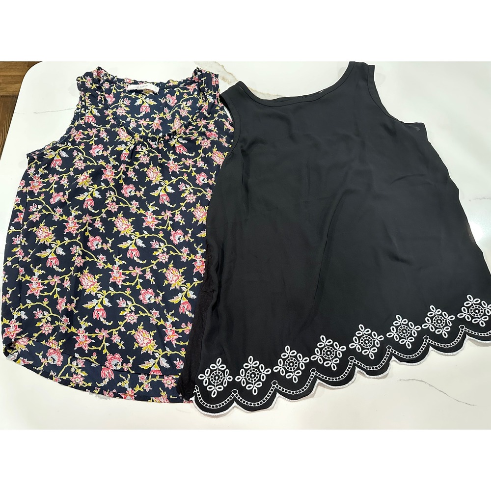 LOFT Tank Top Bundle Women's Small Floral Print‎ Black Embroidered Sleeveless